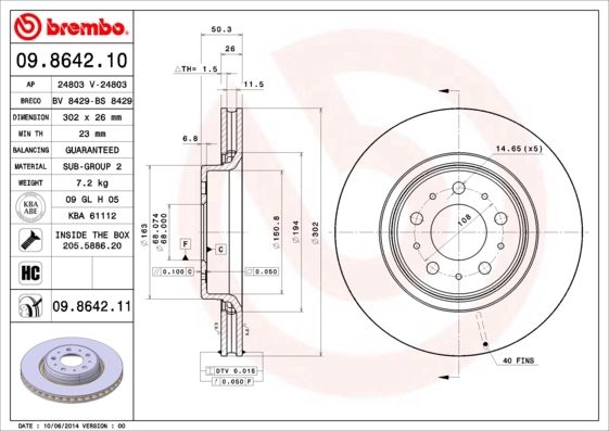 Disque de frein BREMBO 09.8642.11