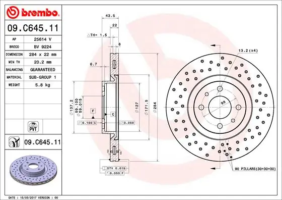 Disque de frein BREMBO 09.C645.11