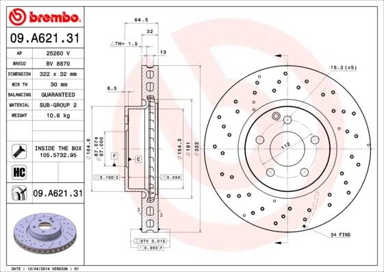 BREMBO 09.A621.31 — Гальмівний диск