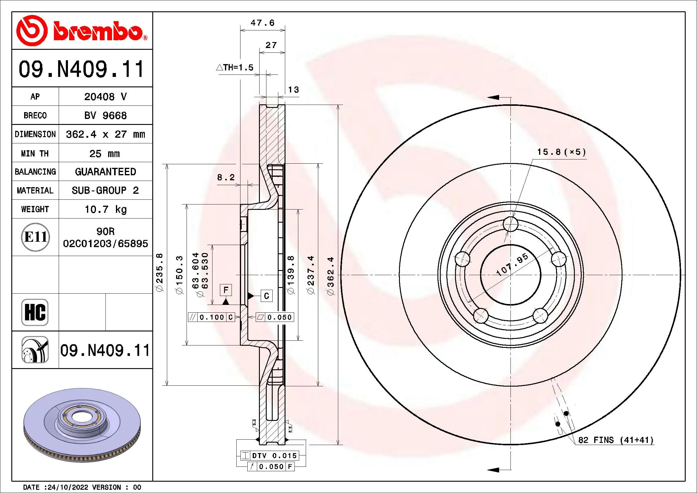 Disque de frein BREMBO 09.N409.11