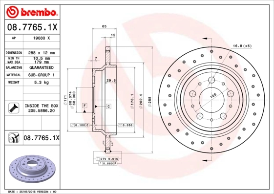 Disque de frein BREMBO 08.7765.1X