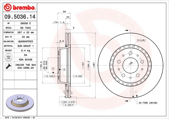Disque de frein BREMBO 09.5036.14