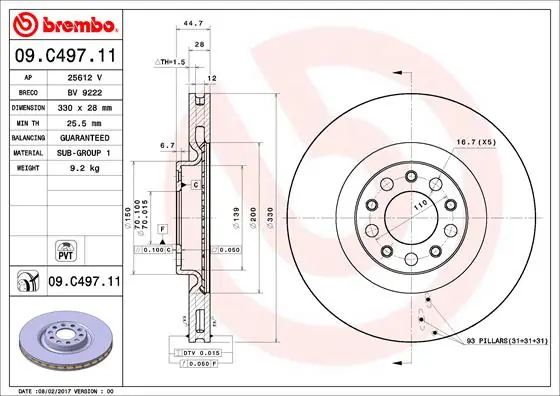 Disque de frein BREMBO 09.C497.11