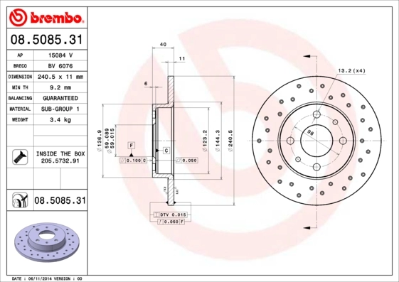 Disque de frein BREMBO 08.5085.31