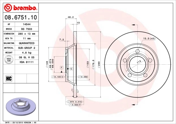 Disque de frein BREMBO 08.6751.10