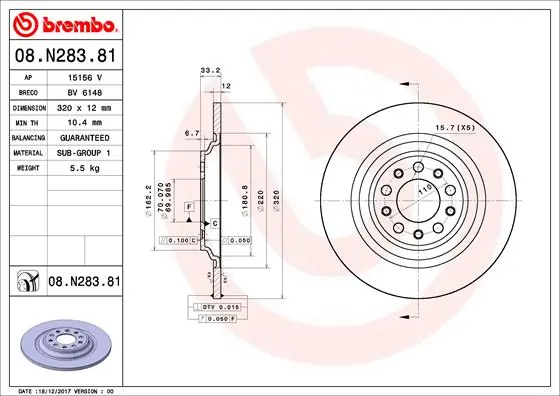 BREMBO 08.N283.81 — Диск гальмівний