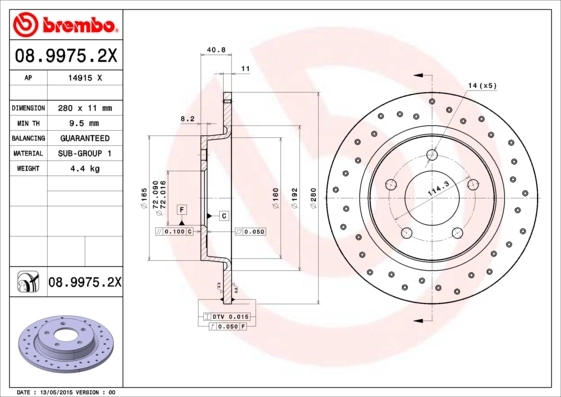 Disque de frein BREMBO 08.9975.2X