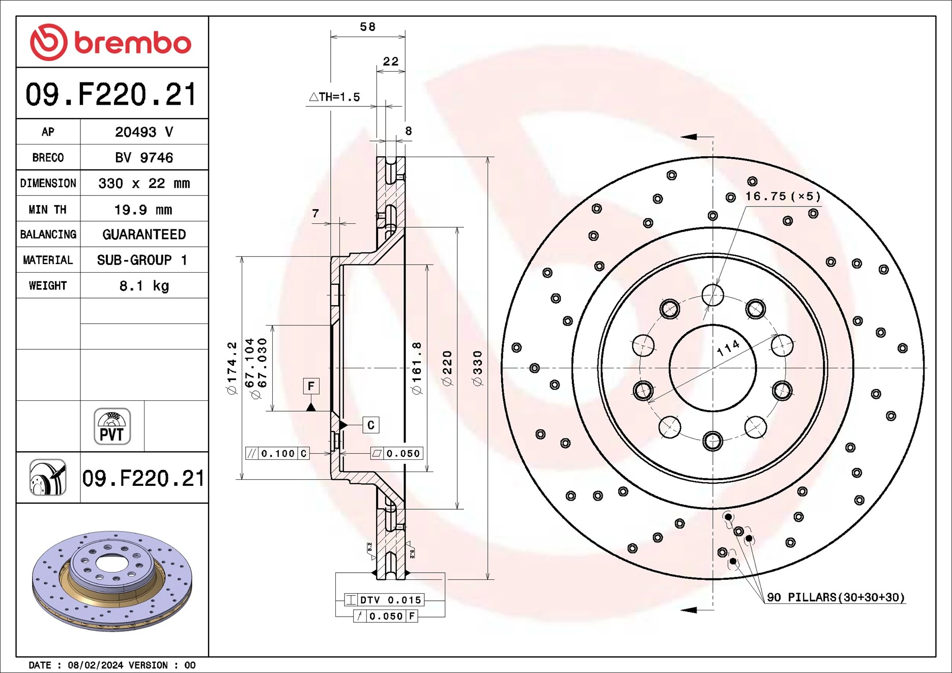Disque de frein BREMBO 09.F220.21