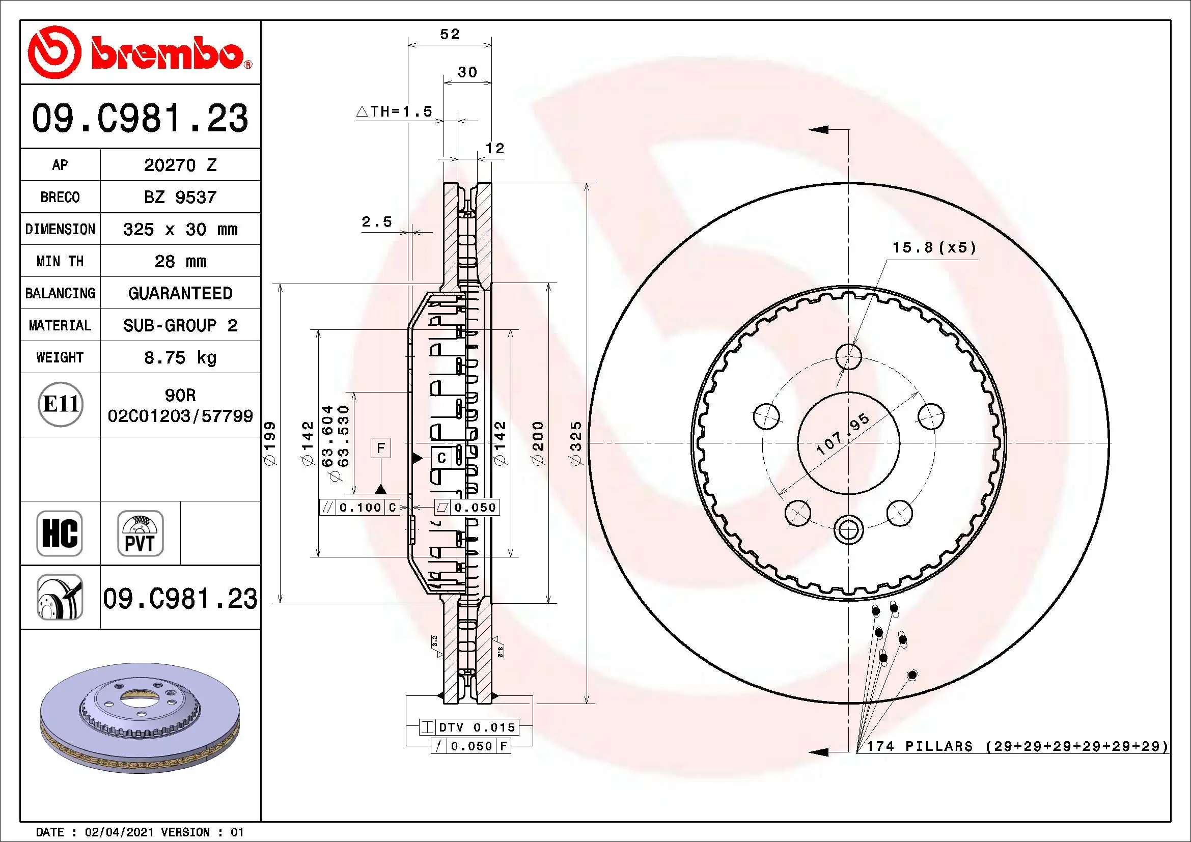 Disque de frein BREMBO 09.C981.23