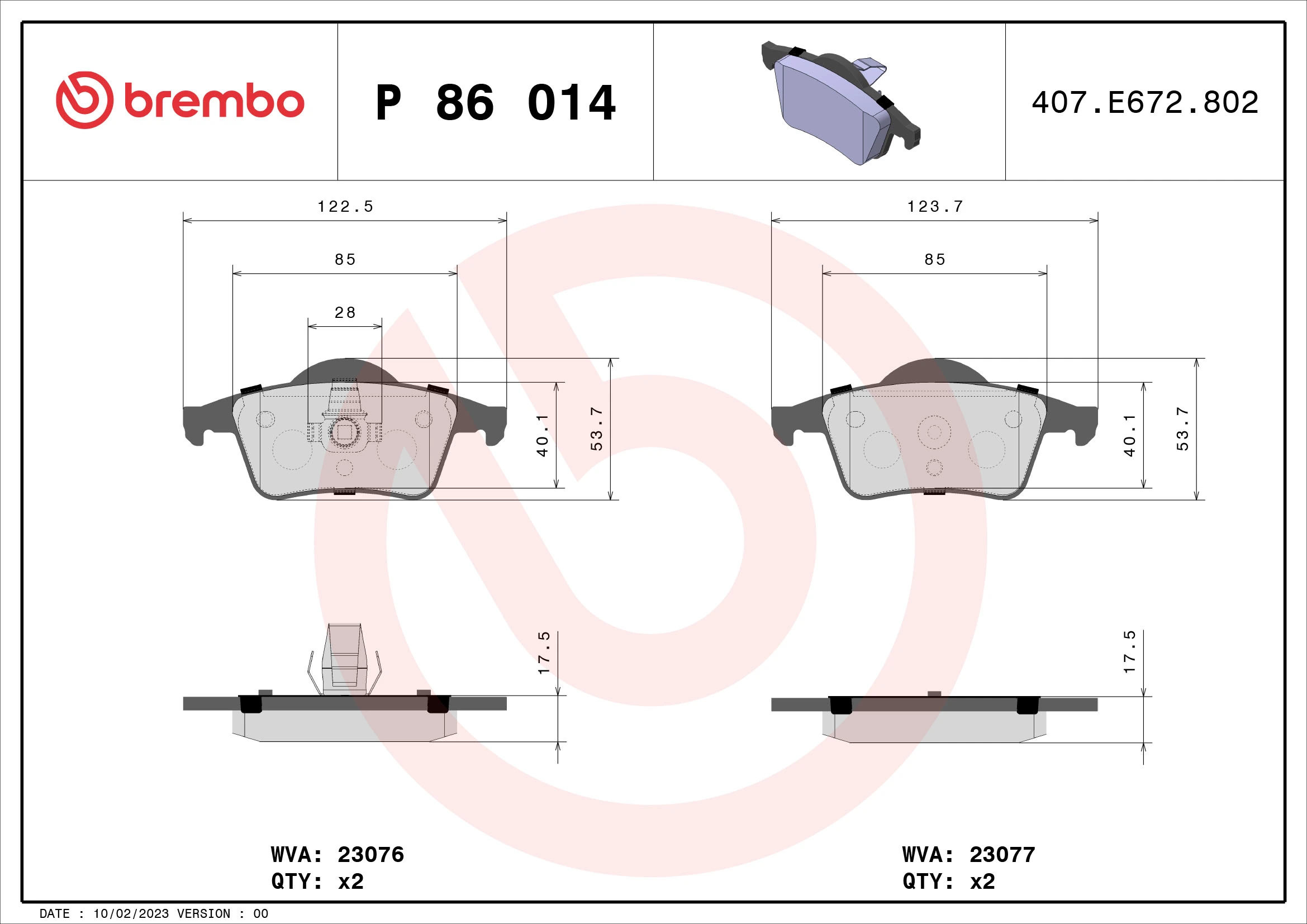 BREMBO P86014 — Гальмівні колодки, дискові