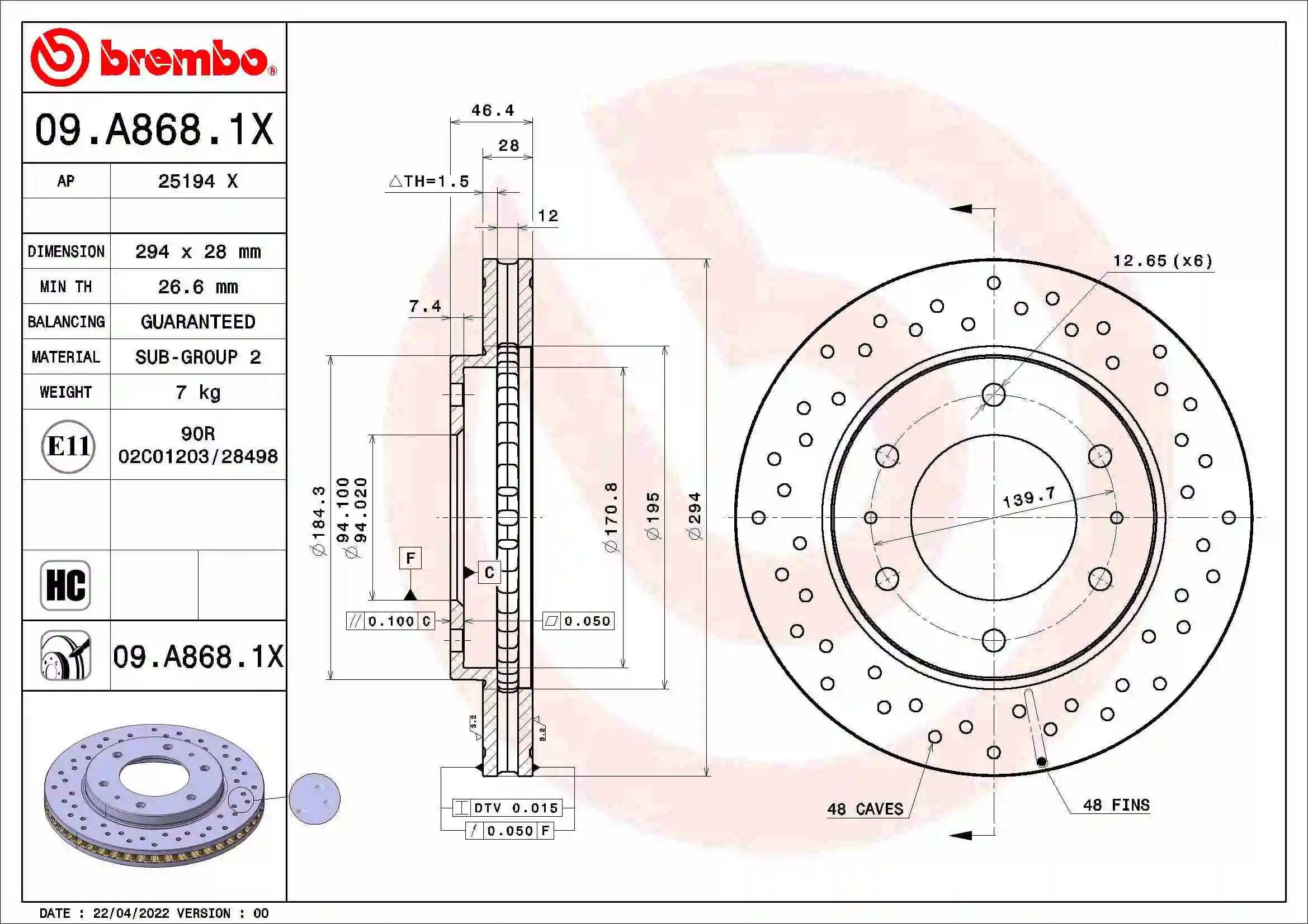 Disque de frein BREMBO 09.A868.1X