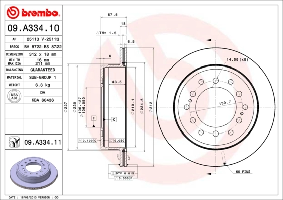 Disque de frein BREMBO 09.A334.11