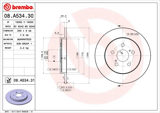 Disque de frein BREMBO 08.A534.31