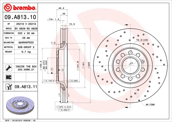 Disque de frein BREMBO 09.A813.11