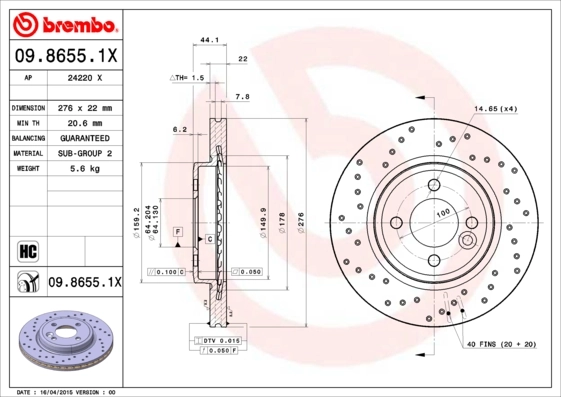 Disque de frein BREMBO 09.8655.1X