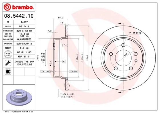 Disque de frein BREMBO 08.5442.10