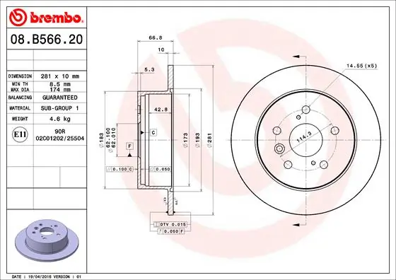Disque de frein BREMBO 08.B566.21