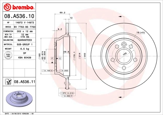 Disque de frein BREMBO 08.A536.11
