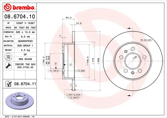 Disque de frein BREMBO 08.6704.11