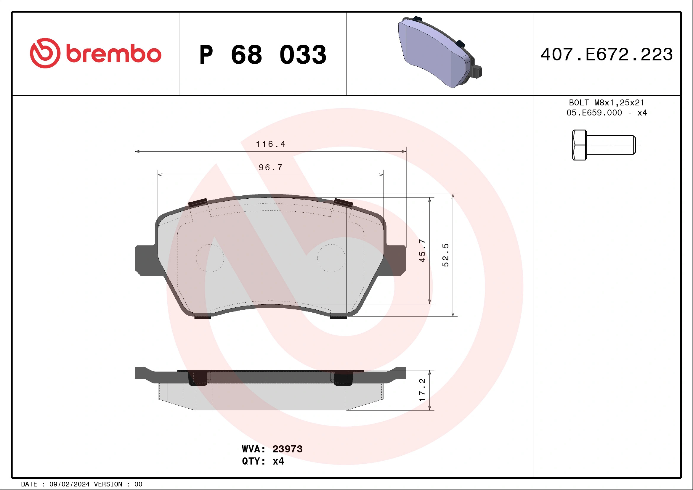 BREMBO P68033 — Колодки гальмівні дискові