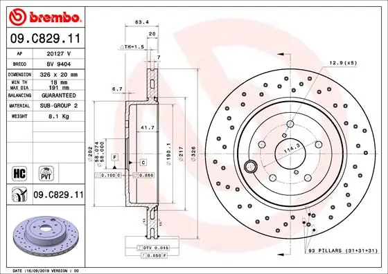 Disque de frein BREMBO 09.C829.11