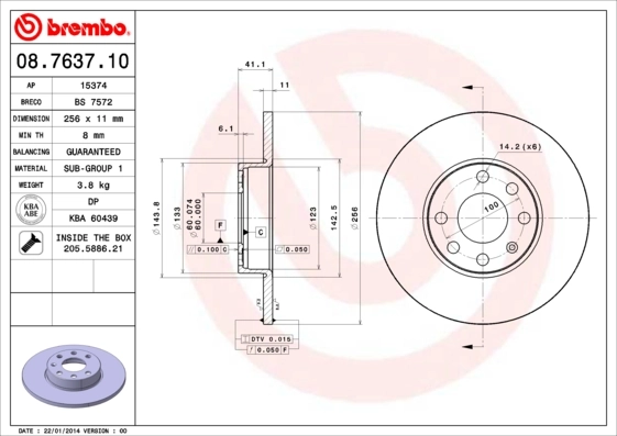 Disque de frein BREMBO 08.7637.10