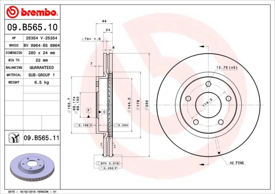BREMBO 09.B565.11 — Диск гальмівний