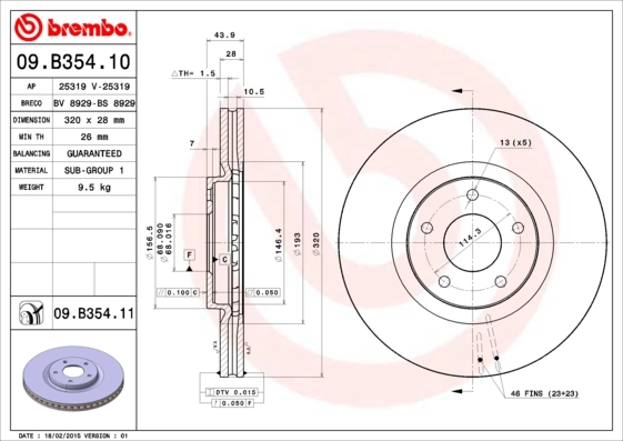 BREMBO 09.B354.10 — Диск гальмівний