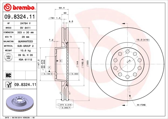 Disque de frein BREMBO 09.8324.11