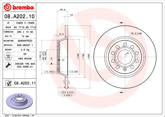 Disque de frein BREMBO 08.A202.11