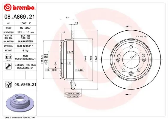 Disque de frein BREMBO 08.A869.21