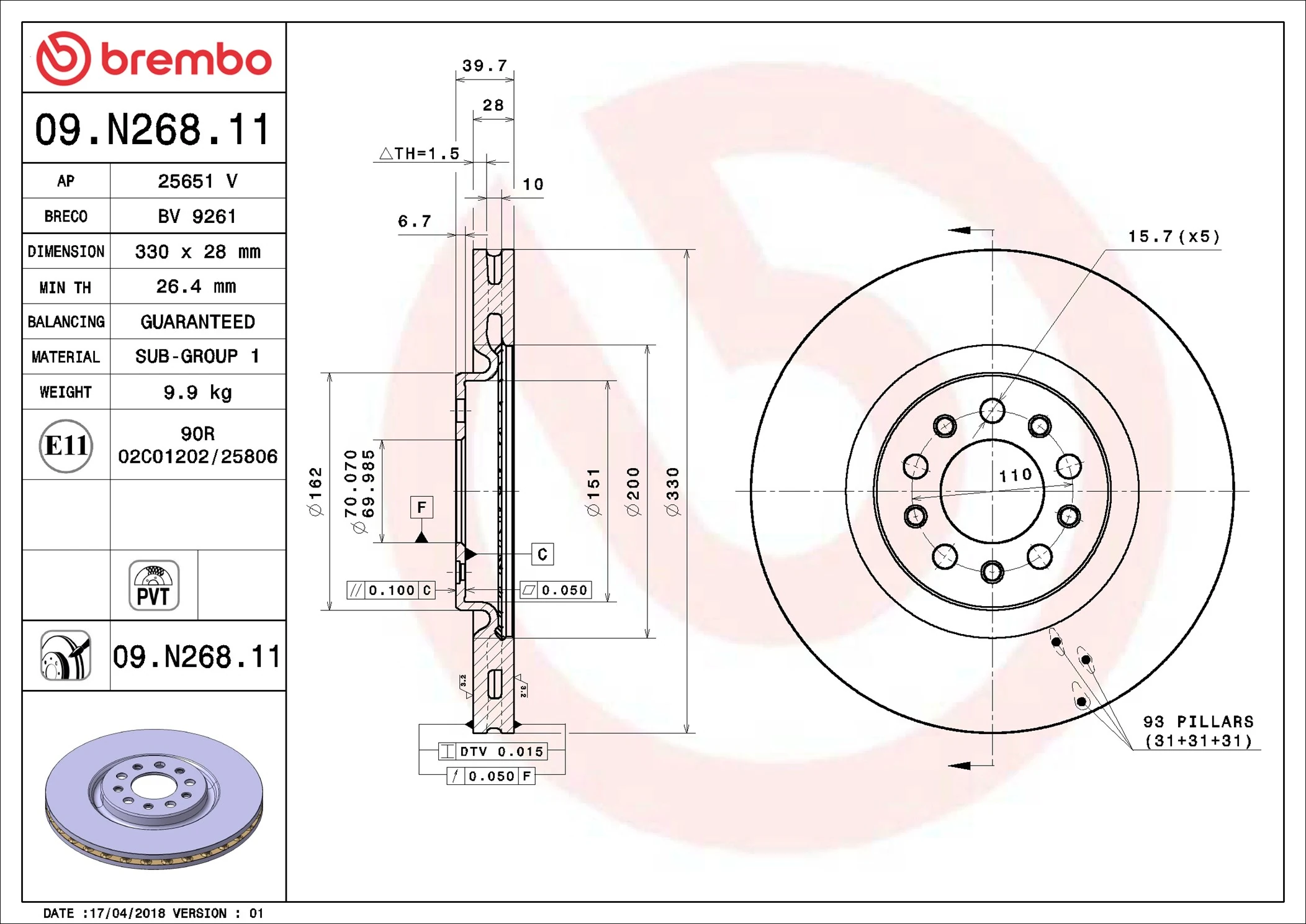 Disque de frein BREMBO 09.N268.11