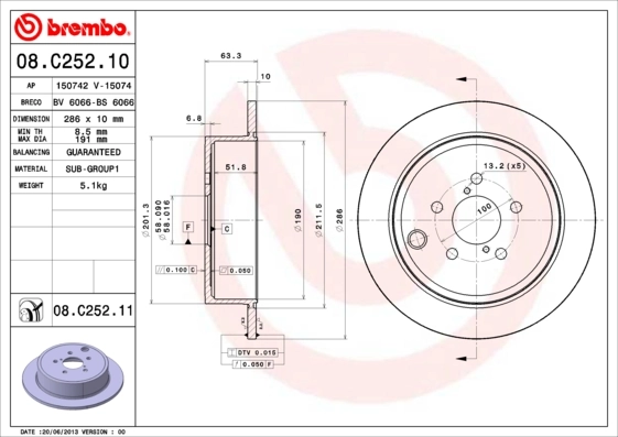 Disque de frein BREMBO 08.C252.11