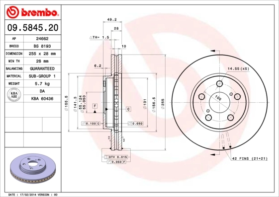 Disque de frein BREMBO 09.5845.20
