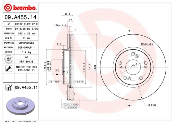 Disque de frein BREMBO 09.A455.11