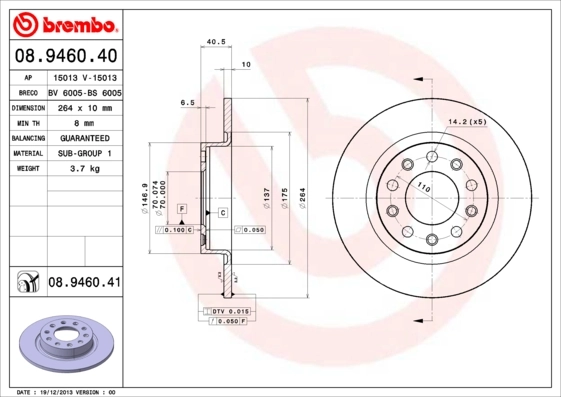 Disque de frein BREMBO 08.9460.41
