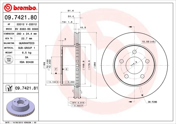 Disque de frein BREMBO 09.7421.81