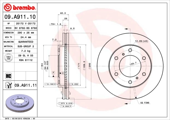 Disque de frein BREMBO 09.A911.11