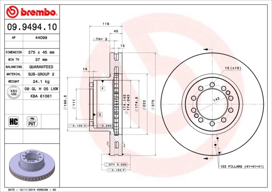 Disque de frein BREMBO 09.9494.10