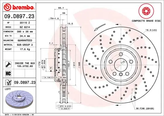 Disque de frein BREMBO 09.D897.23