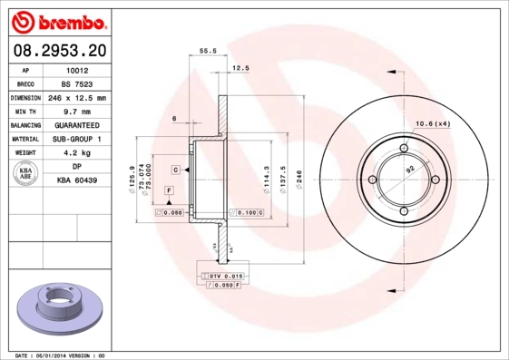 Disque de frein BREMBO 08.2953.20