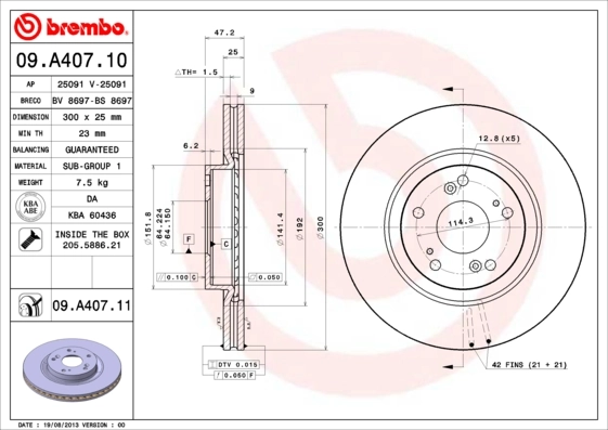 Disque de frein BREMBO 09.A407.11