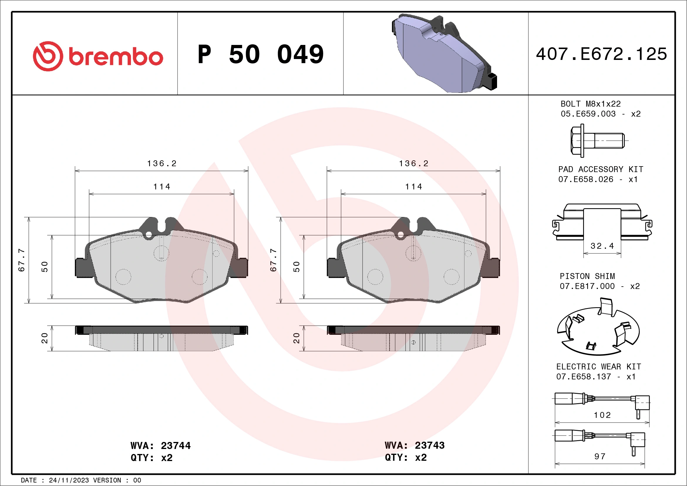 BREMBO P 50 049 — Колодка гальм. диск. MB E-CLASS (W211), E-CLASS KOMBI (S211) передн. (вир-во BREMBO)