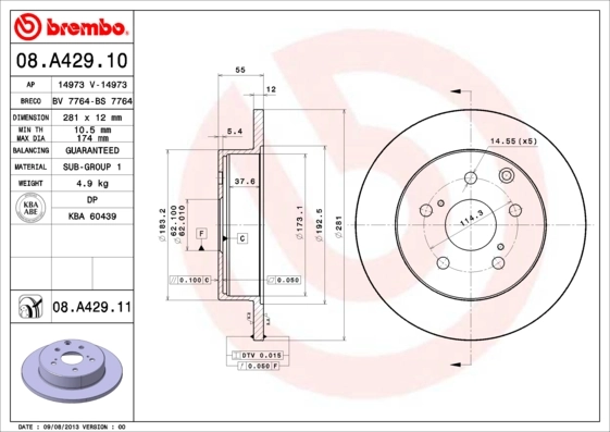 BREMBO 08.A429.10 — Диск гальмівний