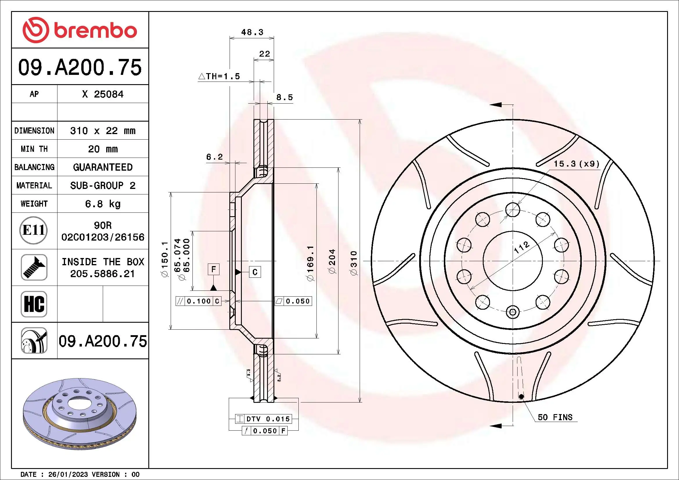 Disque de frein BREMBO 09.A200.75