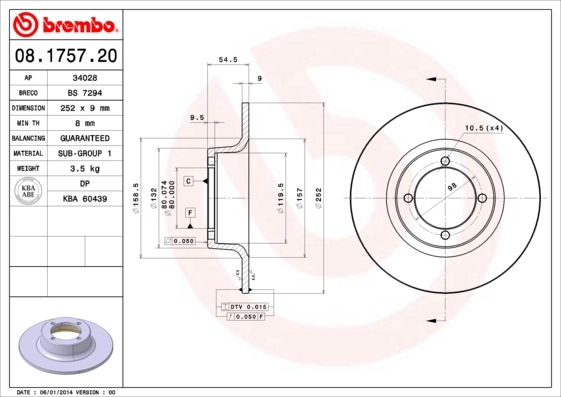 Disque de frein BREMBO 08.1757.20