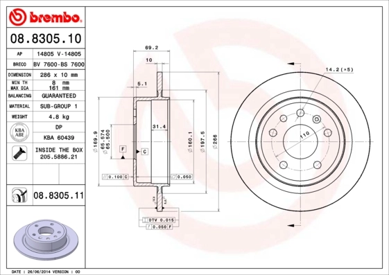 Disque de frein BREMBO 08.8305.11