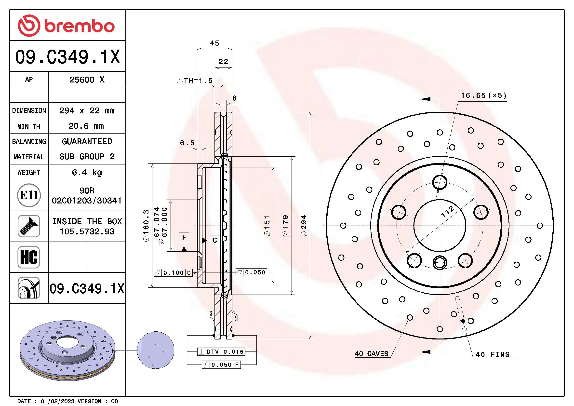 Disque de frein BREMBO 09.C349.1X