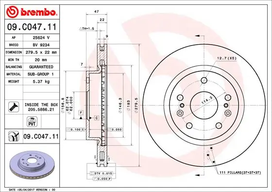 Disque de frein BREMBO 09.C047.11