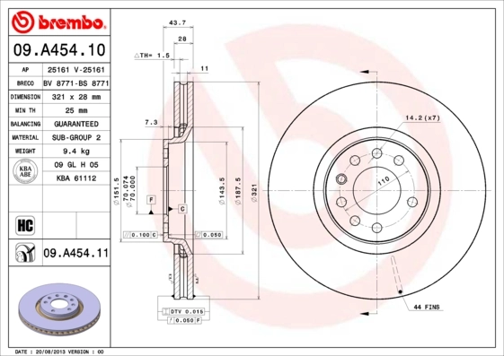 Disque de frein BREMBO 09.A454.11